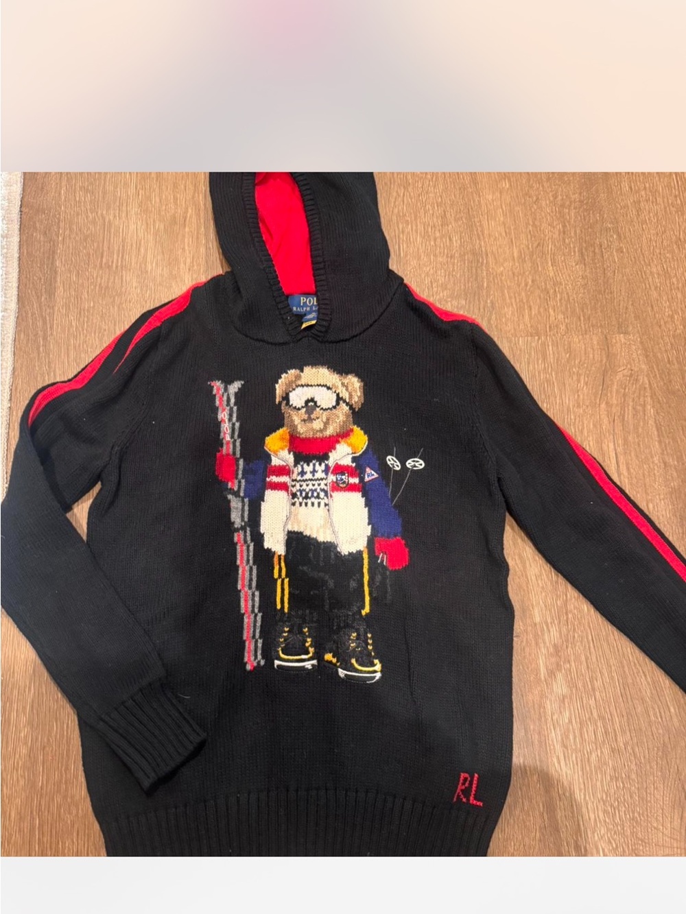 Polo by Ralph Lauren Black Hooded Sweater with Red Lining